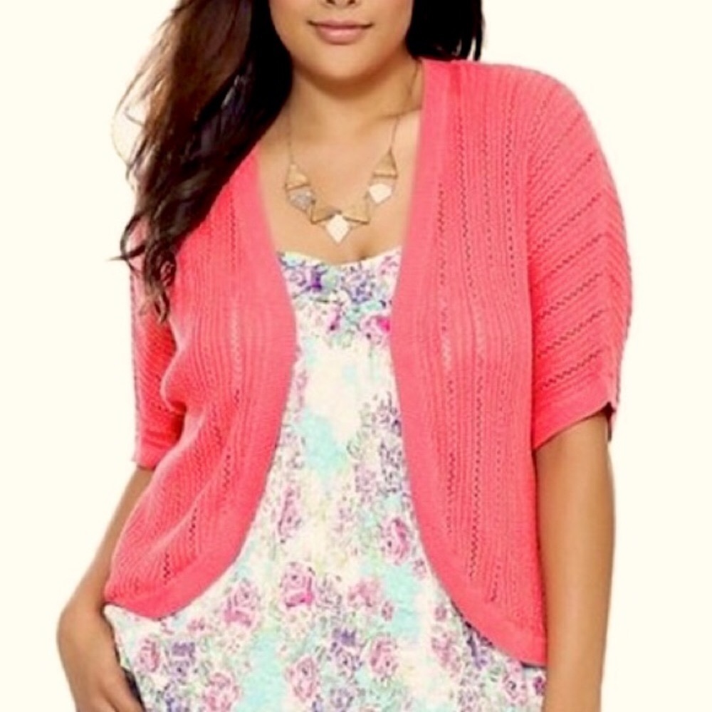 Torrid Coral Peach 100% Cotton Dolman Open Front Cardigan Sweater Size 2X